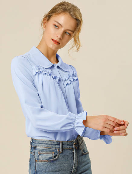 Allegra K- Ruffle Peter Pan Collar Shirt