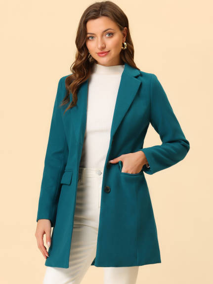 Allegra K- Notched Lapel Single Breasted Long Coat