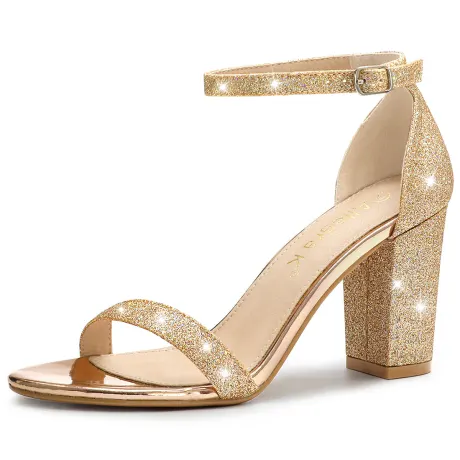 Allegra K- Glitter Ankle Strap Chunky Heels Sandals