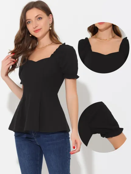 Allegra K- Ruffles Puff Sleeve Blouse