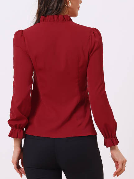 Allegra K - Elegant Tie Neck Long Sleeve Work Blouse