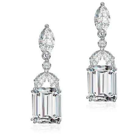 Genevive Sterling Silver White Gold Plating with Colored Cubic Zirconia Drop Earrings