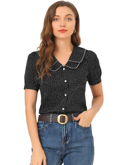 Allegra K- Polka Dots Pattern Short Sleeve Shirt