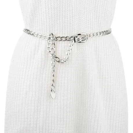 Allegra K- Metal Chain Belts Round Buckle