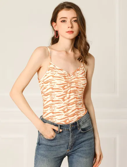 Allegra K- Printed Adjustable Spaghetti Strap Cami Tank