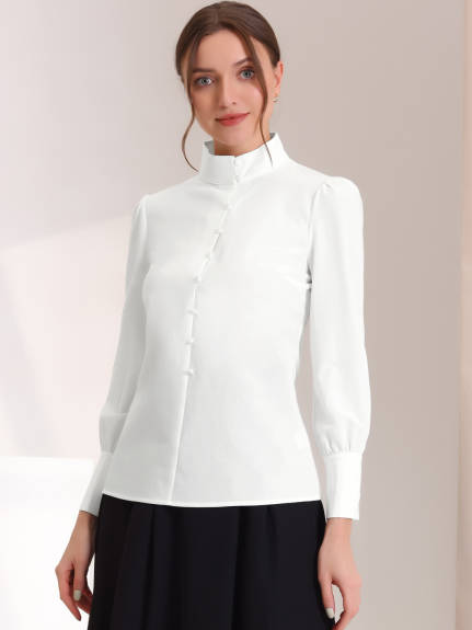 Allegra K- Mock Neck Button Front Shirt