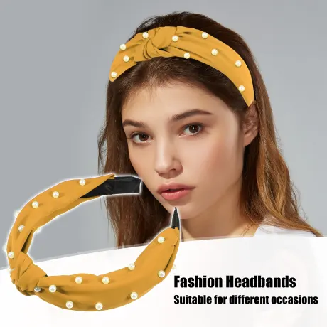 Unique Bargains- Satin Knotted Pearl Hairband Headband