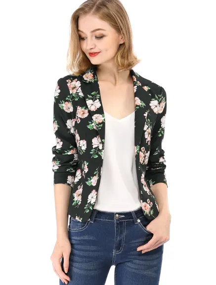 Allegra K- Open Front Notch Lapel Printed Blazer Jacket