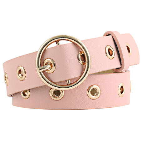 Allegra K- Studded Grommet Circle Metal Buckle Leather Belt