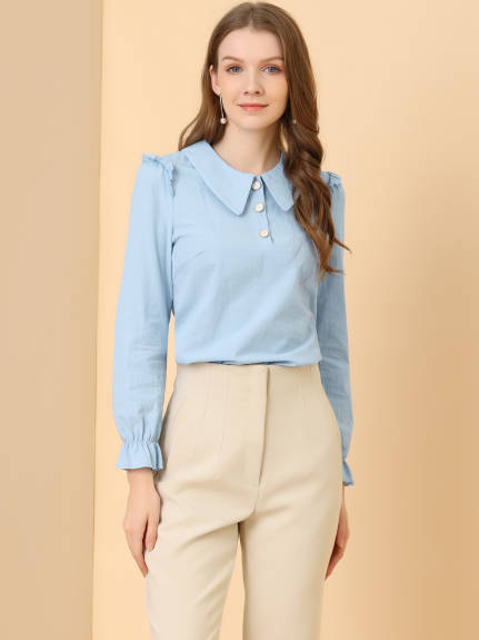 Allegra K - Pan Collar Shirt Puff Long Sleeve Blouse