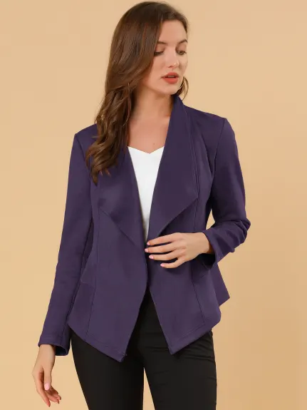 Allegra K- Faux Suede Open Front Lapel Draped Jacket Cardigan