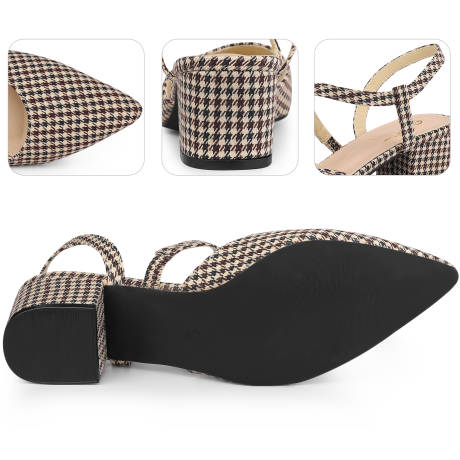 Allegra K- Houndstooth Slip on Chunky Heels Mules