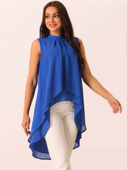 Allegra K- Tie Back Mock Neck Flowy Tops