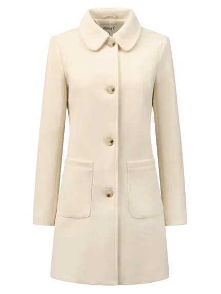 Allegra K- Turn Down Collar Single Breasted Mid Length Overcoat