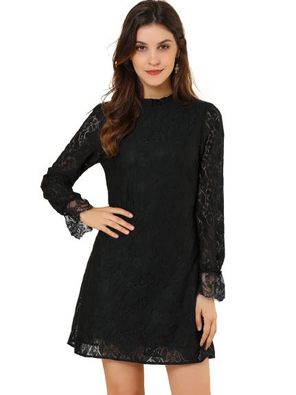 Allegra K- Elegant Ruffle Floral Lace Dress