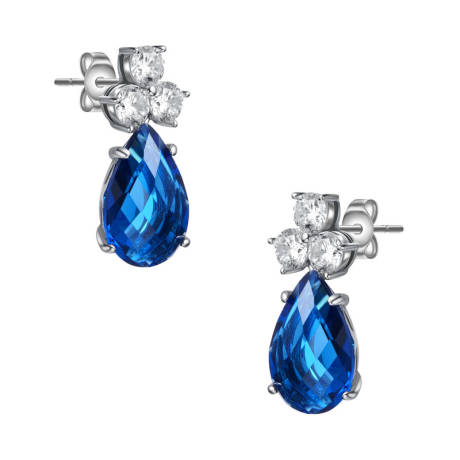 Genevive Sterling Silver White Gold Plated with Colored Cubic Zirconia Pear Drop Earrings