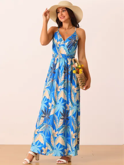 Allegra K- Floral V Neck Sleeveless Strap Maxi Dress