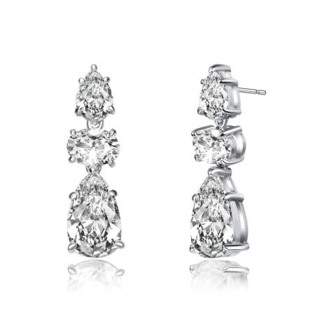 Genevive Sterling Silver White Gold Plated with Colored Pear & Oval Cubic Zirconia Drop Earrings