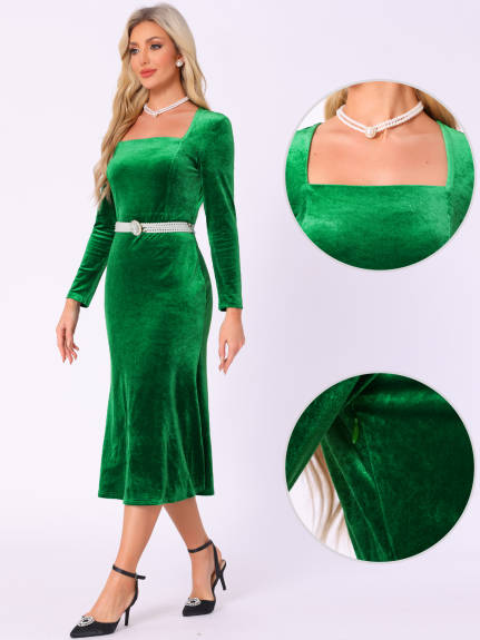 INSPIRE CHIC - Square Neck Bodycon Elegant Velvet Dress