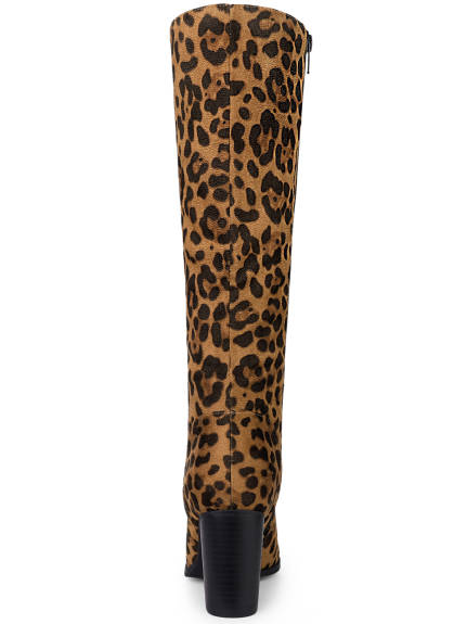 Allegra K- Round Toe Block Heel Faux Leather Knee Boots