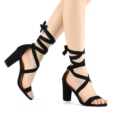 Allegra K- Mid Block Heels Lace up Sandals