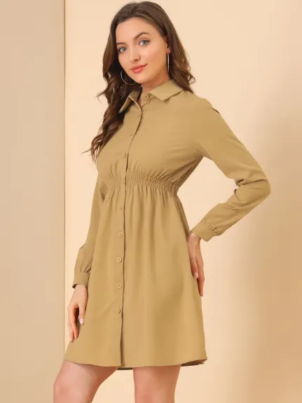 Allegra K- Smocked Waist A-Line Shirt Dress