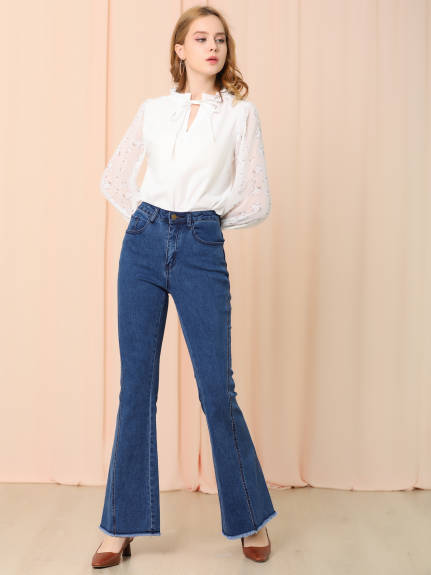 Allegra K - High Waist Stretch Classic Bell Jeans