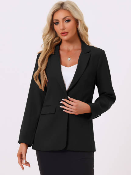 Allegra K- One Button Open Front Suit Blazer