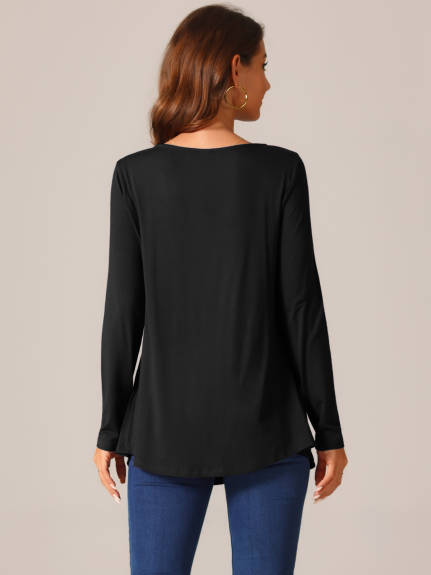 Allegra K - Long Sleeve Square Neck Tunic Top