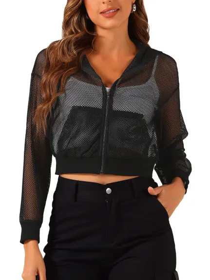 Allegra K- Zip Up Mesh Sheer Hoodie Jackets