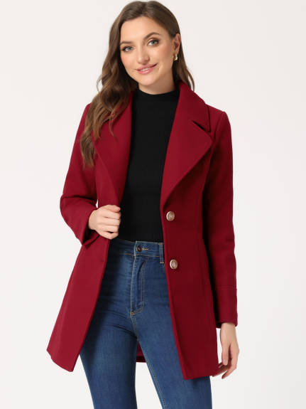 Allegra K- Notched Lapel Button Single Breasted Coat