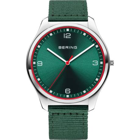 BERING - 42mm Men's Ultra Slim Stainless Steel Watch In Silver/Green