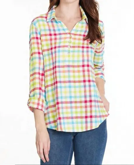 Multiples - Woven Plaid Button Down Shirt