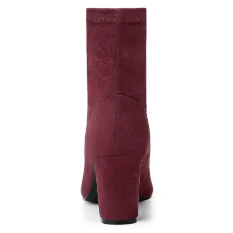 Allegra K - Faux Suede Square Toe Block Heel Ankle Boot