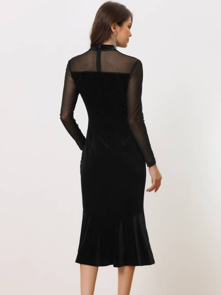 Allegra K- See Through Velvet Sheer Mesh Midi Mermaid Dress