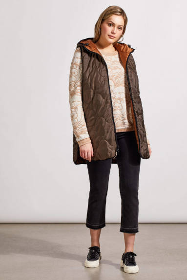 Tribal - Reversible Hooded Puffer Vest with Hi-Low Hem