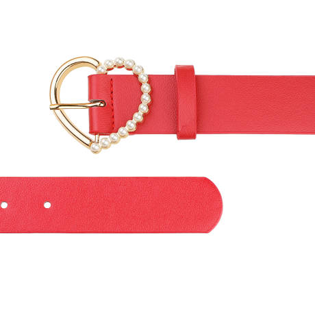 Allegra K- Heart-Shaped Buckle Bead Belt Waistband