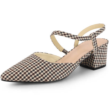 Allegra K- Houndstooth Slip on Chunky Heels Mules