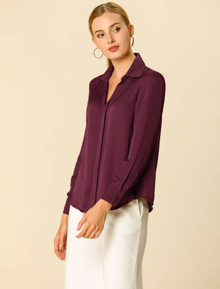 Allegra K- Elegant V-Neck Long Sleeve Blouse Shirt