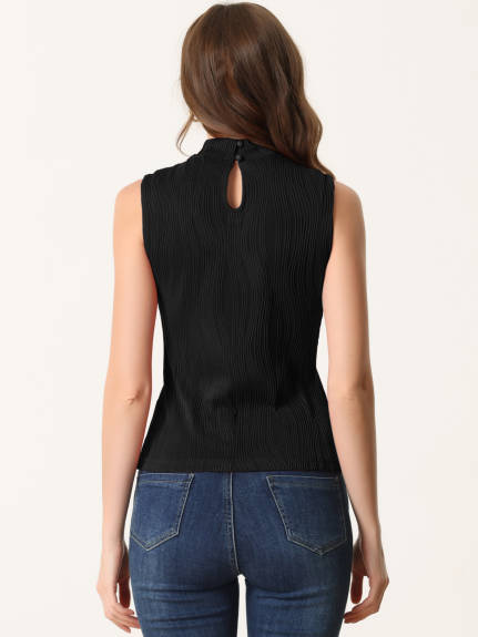 Allegra K- Mock Neck Tank Sleeveless Ribbed Knit Top