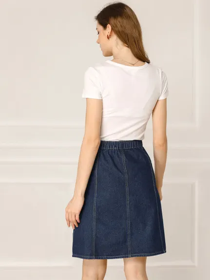 Allegra K- High Waist A-Line Casual Denim Skirt