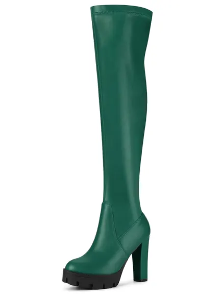 Allegra K - Chunky Heel Over Knee High Boots