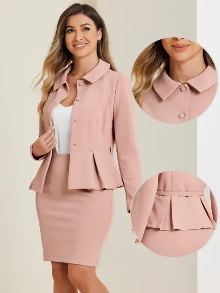 Allegra K- Suit Set-Peplum Blazer Jacket and Pencil Skirt
