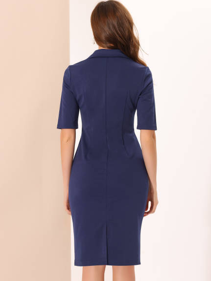 Allegra K- Turndown Collar Pencil Bodycon Dress