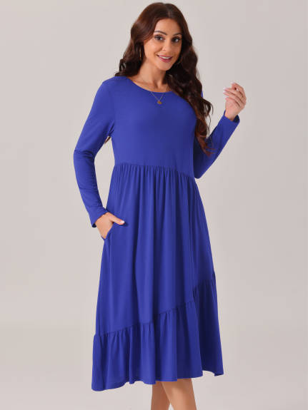 INSPIRE CHIC - Long Sleeve Pleated Tiered Swing Dress