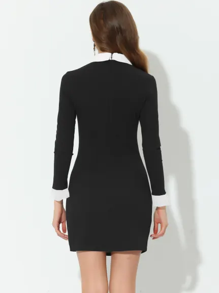 Allegra K- Contrast Peter Pan Collar Long Sleeve Bodycon Mini Dress