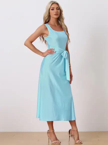 Allegra K- Sleeveless Waist Strap Maxi Dress