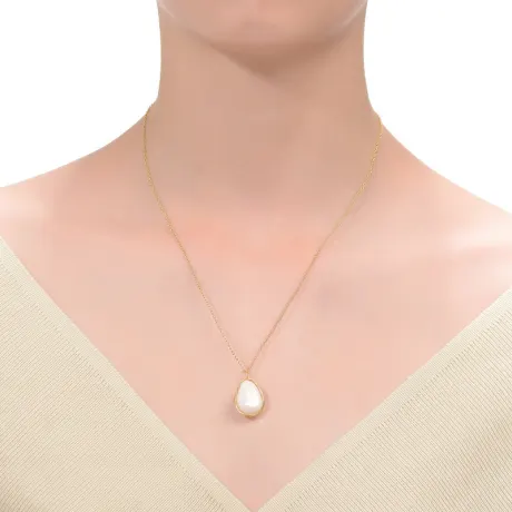 Genevive Sterling Silver 14k Gold Plated with Genuine Freshwater Pearl Pear Shaped  Necklace