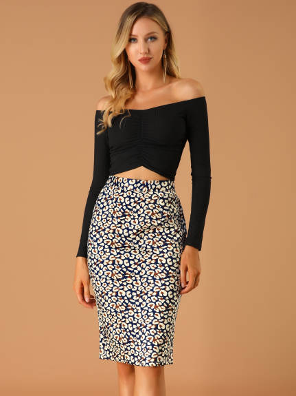 Allegra K- Knee Length Leopard Print Pencil Skirt