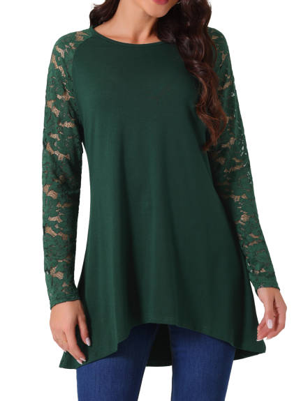 INSPIRE CHIC - Lace Long Sleeve Asymmetrical Hem Blouse